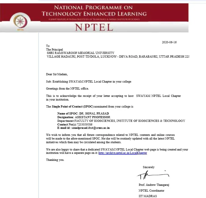 SRMU SWAYAM NPTEL local chapter